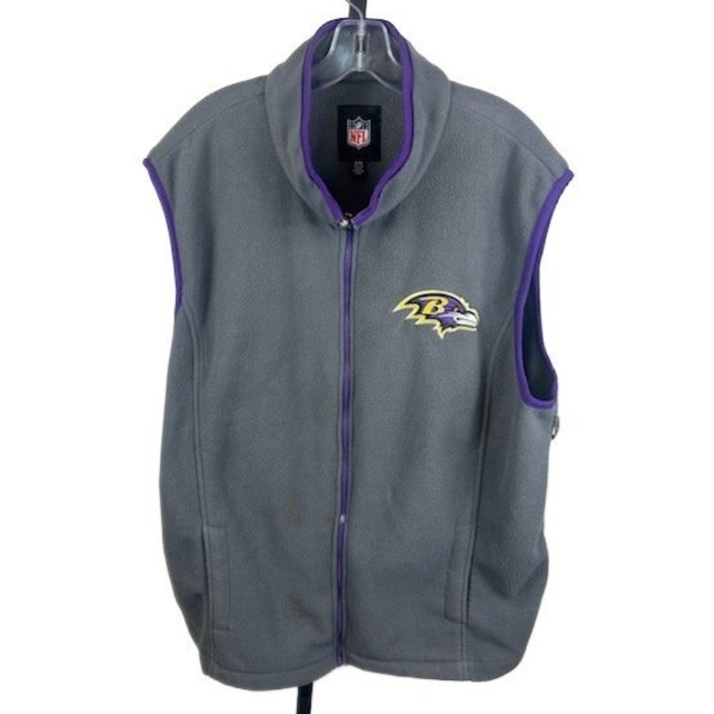 Baltimore Ravens Fleece‎ Vest Men's Size XL Gray NFL Full Zip